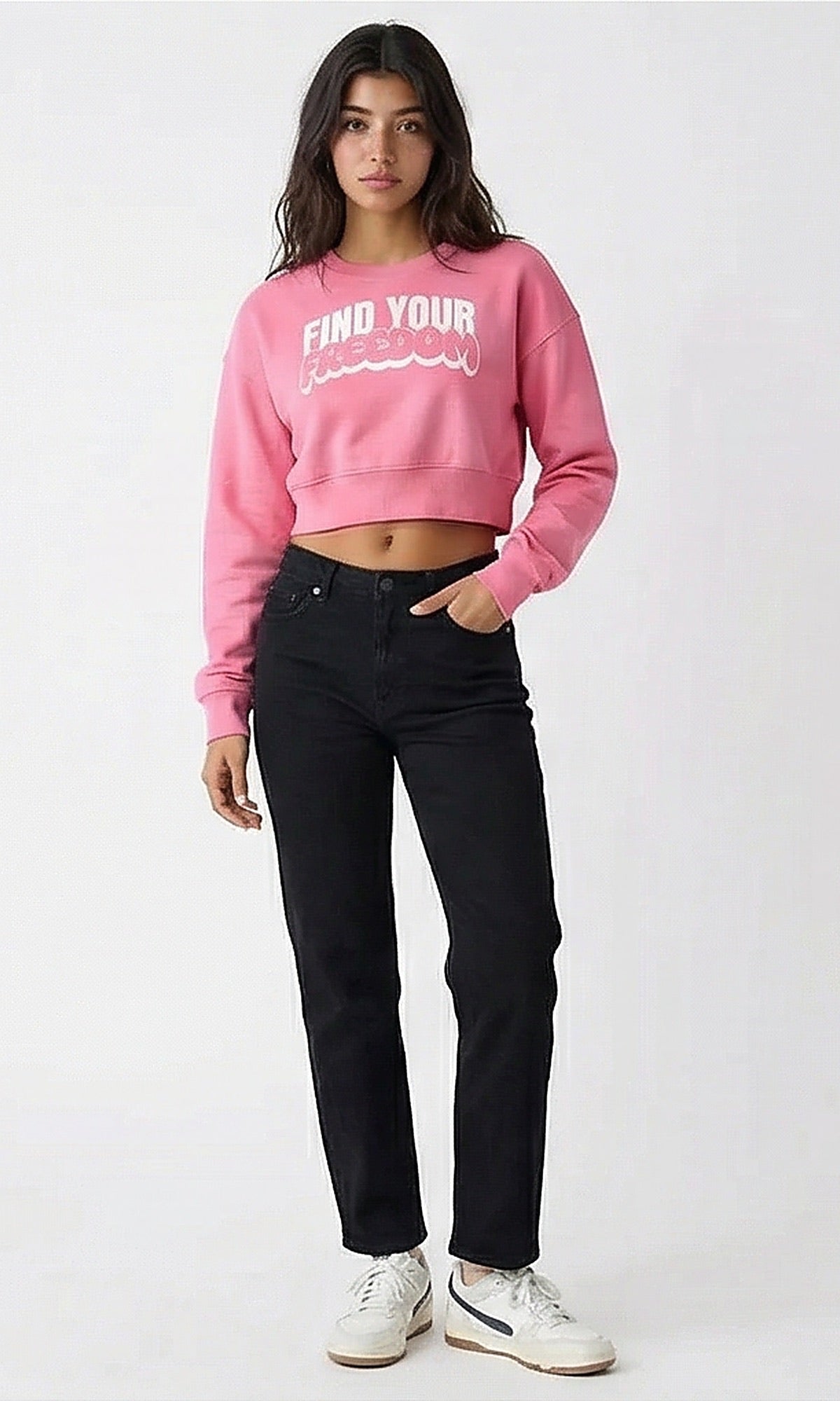 Pink Find Your Freedom Graphic Cropped Sweatshirt