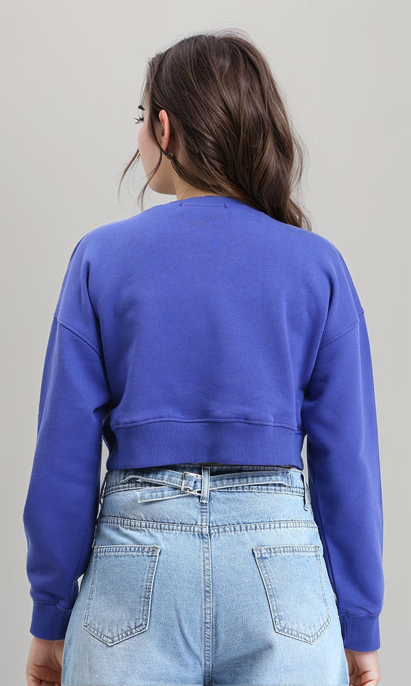 R214412 - Slip On Printed Cropped Sweatshirt - Blue