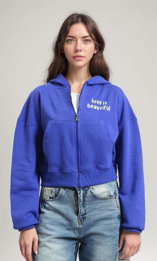 R214413 - "Love Is Beautiful" Printed Zipped Hoodie - Blue