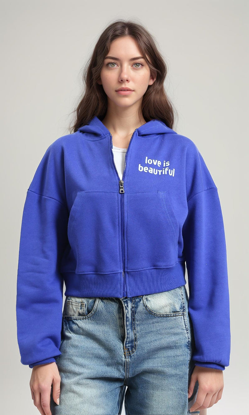 R214413 - "Love Is Beautiful" Printed Zipped Hoodie - Blue