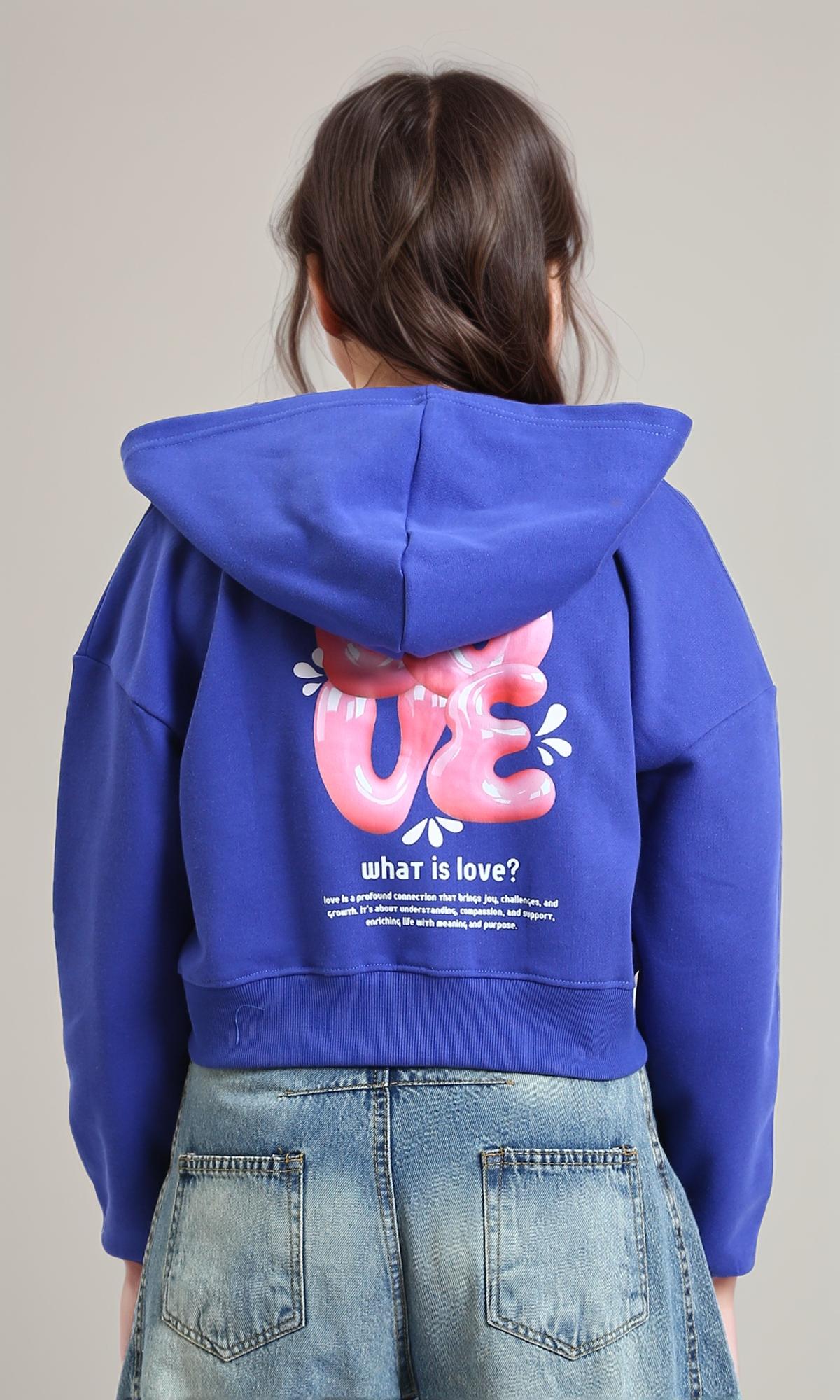 R214413 - هودي مطبوع بسحاب "Love Is Beautiful" - أزرق