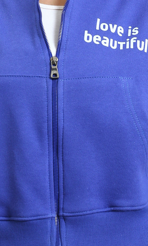 R214413 - "Love Is Beautiful" Printed Zipped Hoodie - Blue