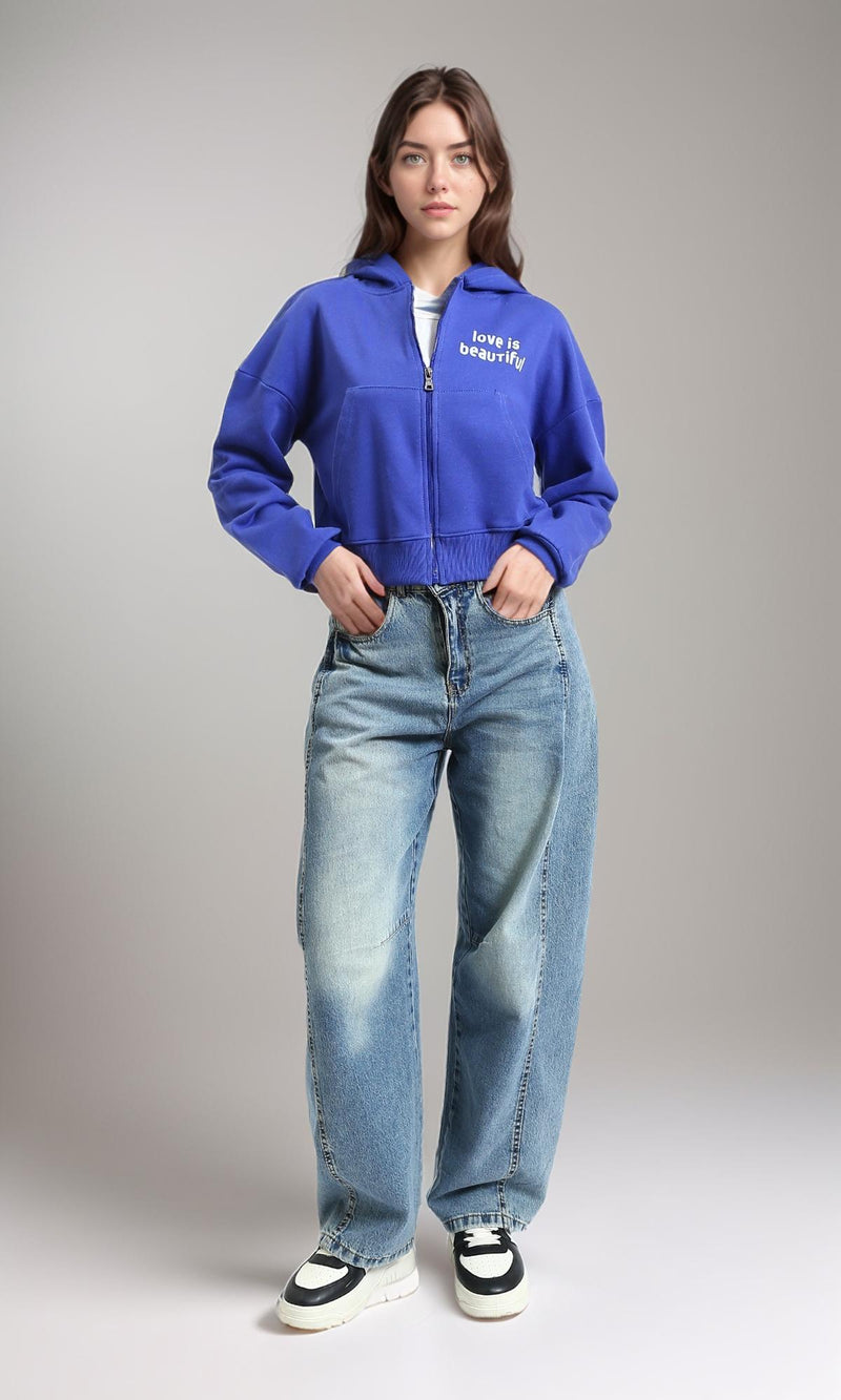 R214413 - "Love Is Beautiful" Printed Zipped Hoodie - Blue