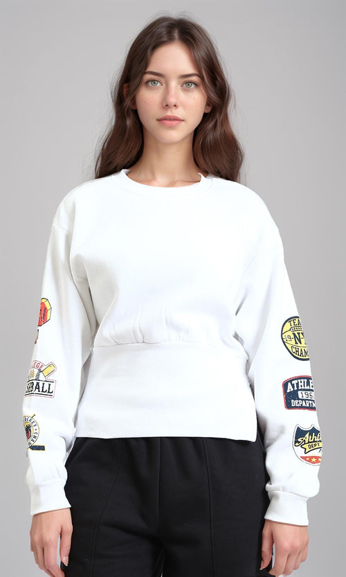 R214415 - Slip On Corset Waist Sweatshirt - White