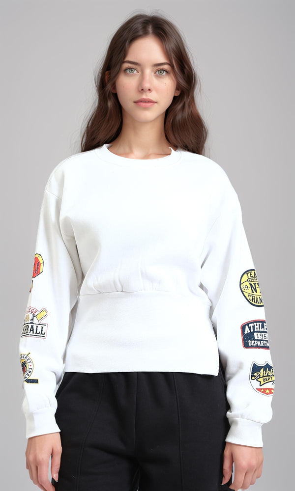 R214415 - Slip On Corset Waist Sweatshirt - White