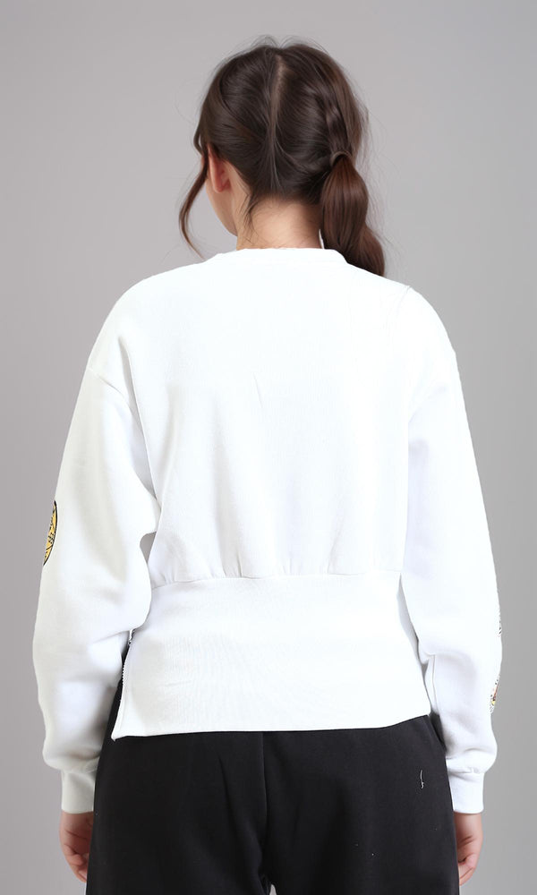 R214415 - Slip On Corset Waist Sweatshirt - White