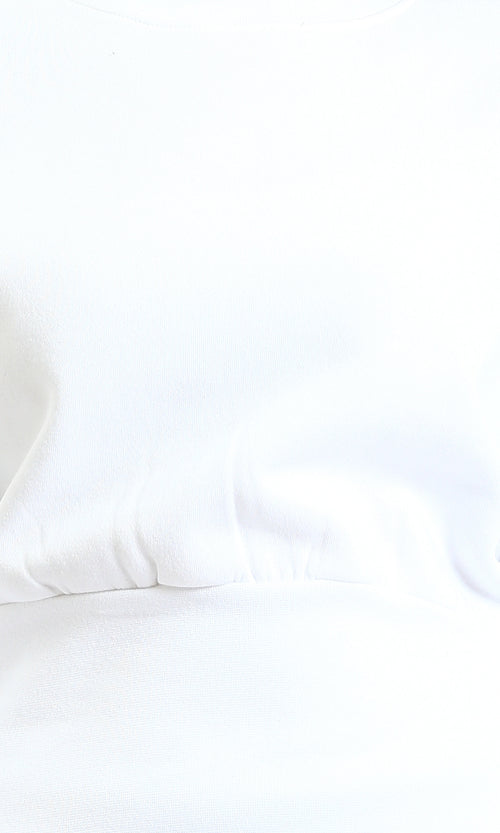 R214415 - Slip On Corset Waist Sweatshirt - White
