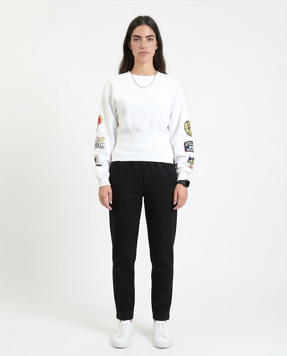 RAVIN | Women’s Sport-Luxe Cinched Graphic Sweatshirt - White - R214415
