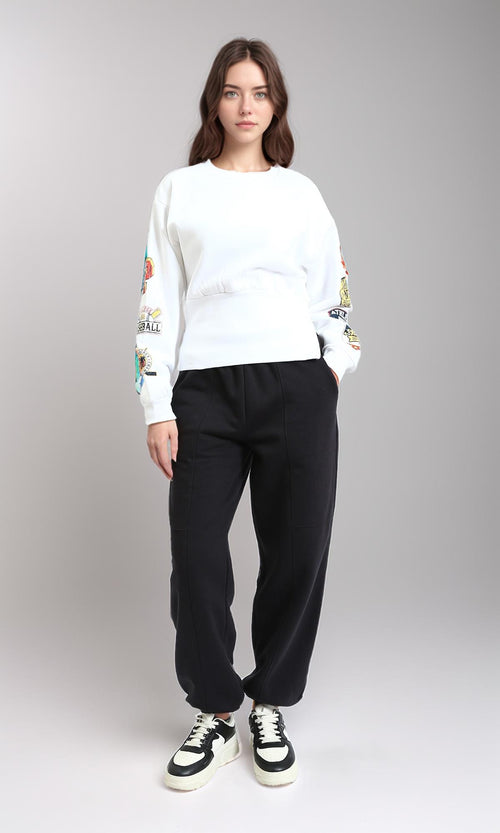 R214415 - Slip On Corset Waist Sweatshirt - White