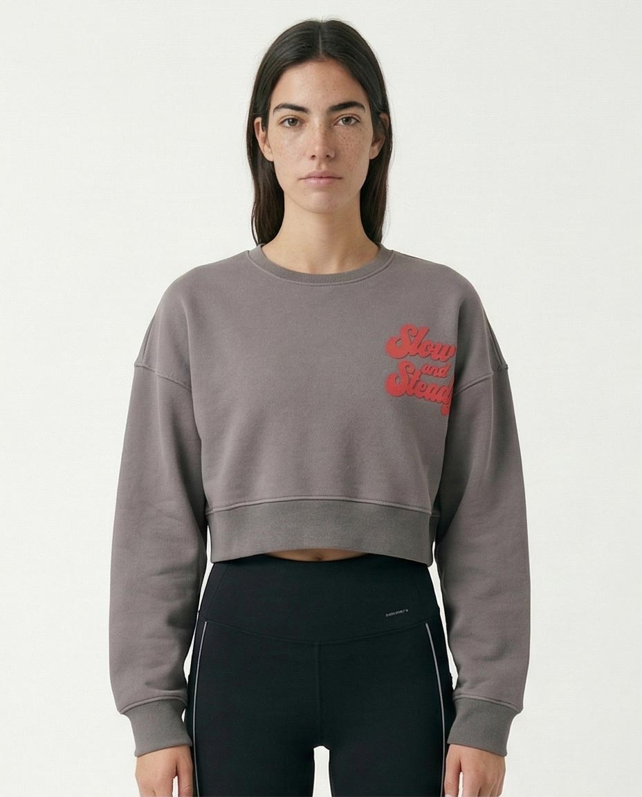 Slip On Short Sweatshirt with Hem - Dark Grey