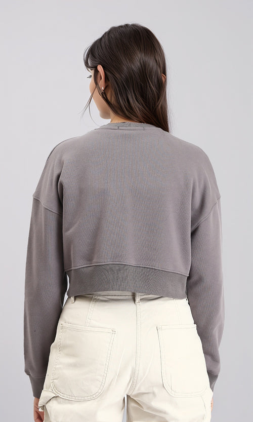 R214416 - Slip On Short Sweatshirt with Hem - Dark Grey