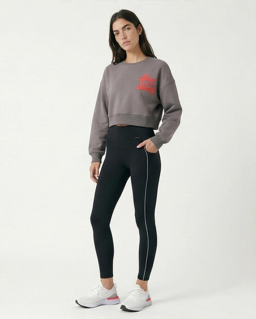 R214416 - Slip On Short Sweatshirt with Hem - Dark Grey