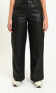 R214471 - Wide-Leg Solid Leather Pants - Black