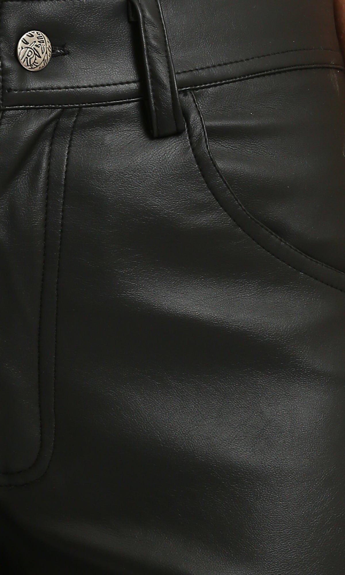 R214471 - Wide-Leg Solid Leather Pants - Black