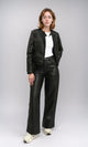 R214471 - Wide-Leg Solid Leather Pants - Black