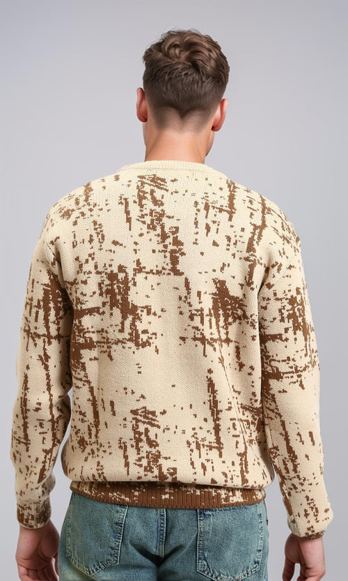 R214475 - Patterned Long Sleeves winter Sweater - Beige & Brown
