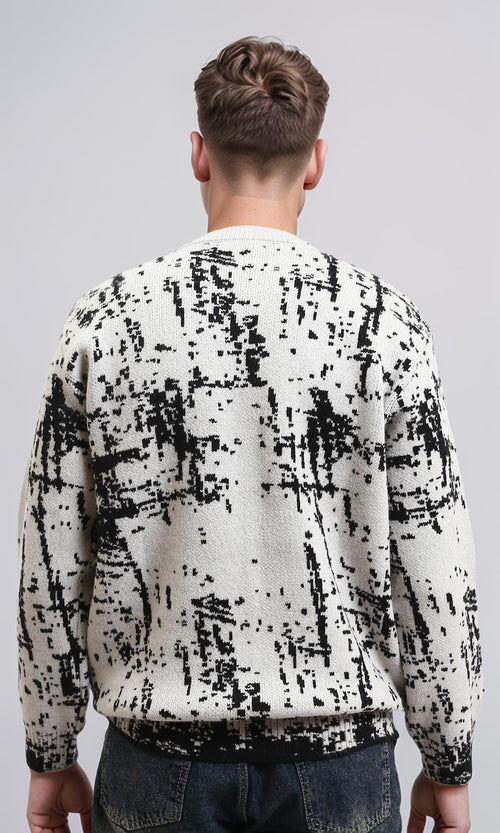 R214476 - Patterned Long Sleeves winter Sweater - Grey & Black