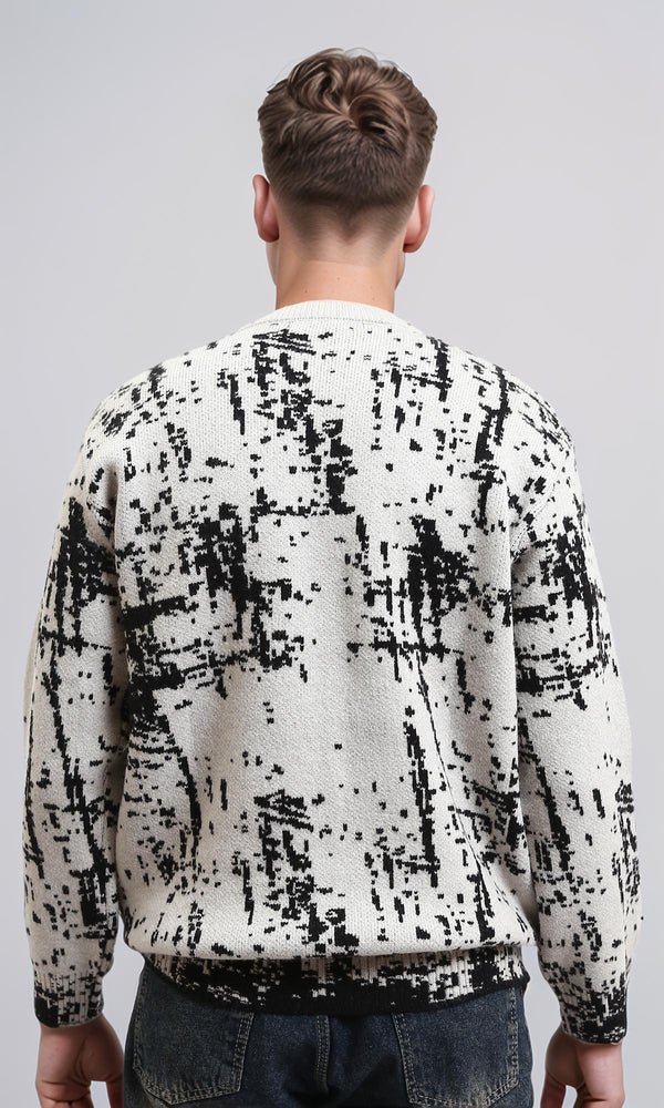 R214476 - Patterned Long Sleeves winter Sweater - Grey & Black