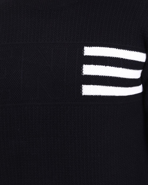 Ravin Men’s Signature Triple-Stripe Textured Knit Sweater - Black - R214477