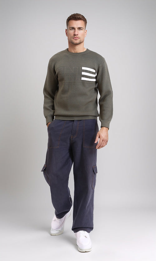 R214478 - Regular Fit Slip On Knitted Pullover - Dark Khaki