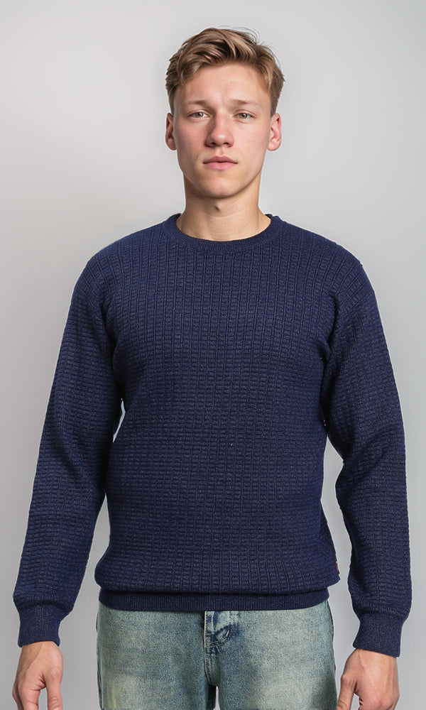 R214479 - Slip On Regular Fit Textured Sweater - Navy Blue