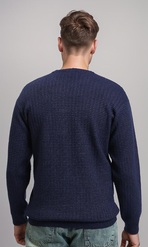 R214479 - Slip On Regular Fit Textured Sweater - Navy Blue