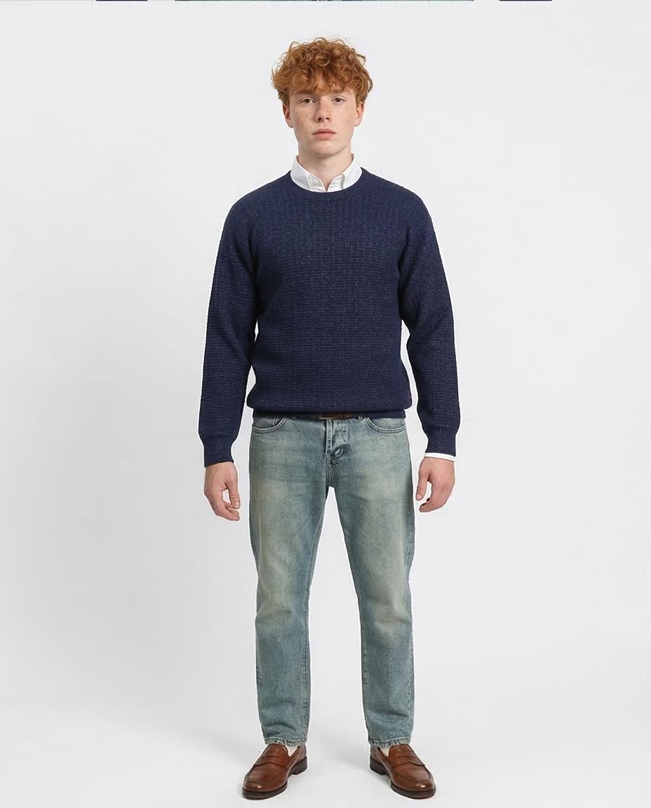 Ravin Men’s Micro-Grid Textured Knit Crewneck Sweater – Navy - R214479