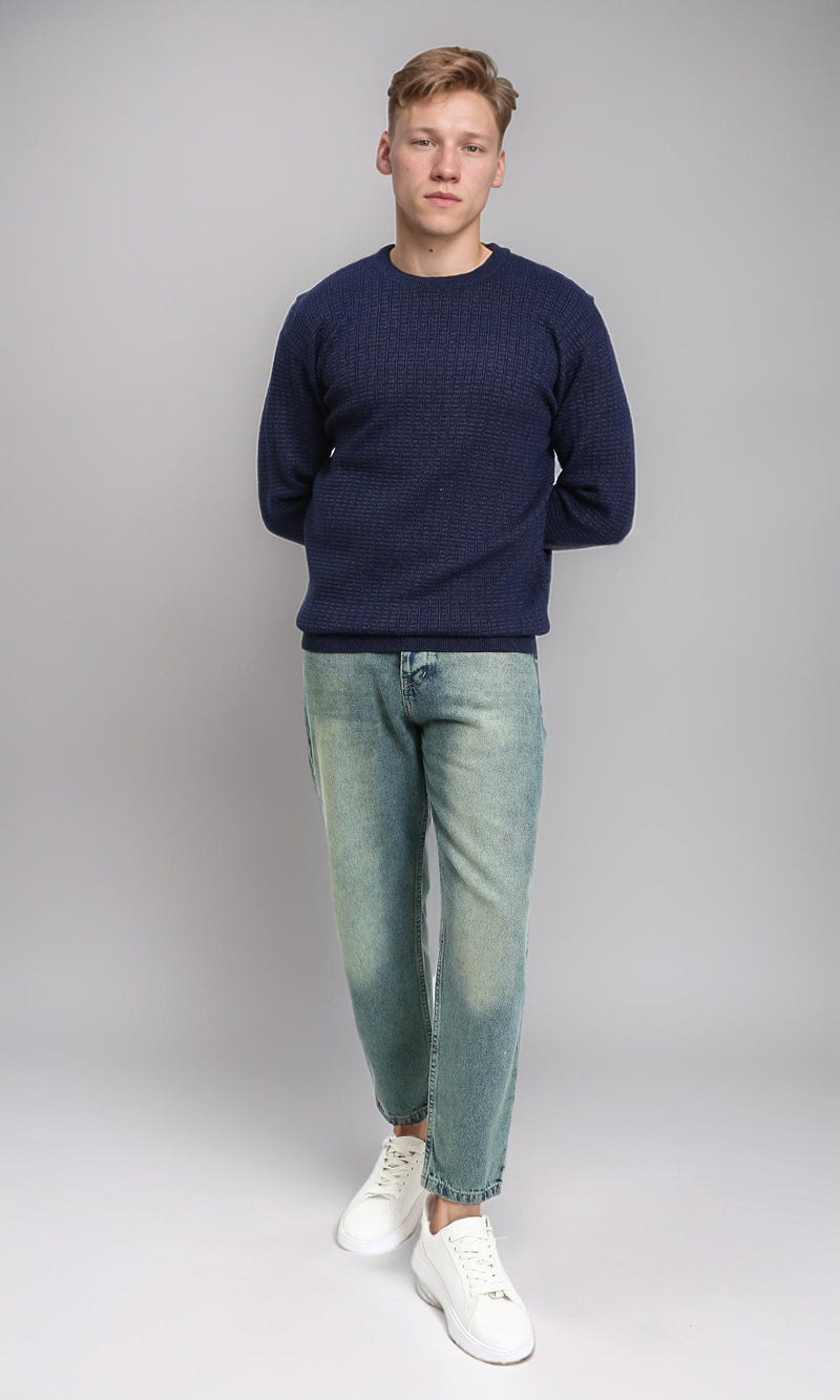R214479 - Slip On Regular Fit Textured Sweater - Navy Blue