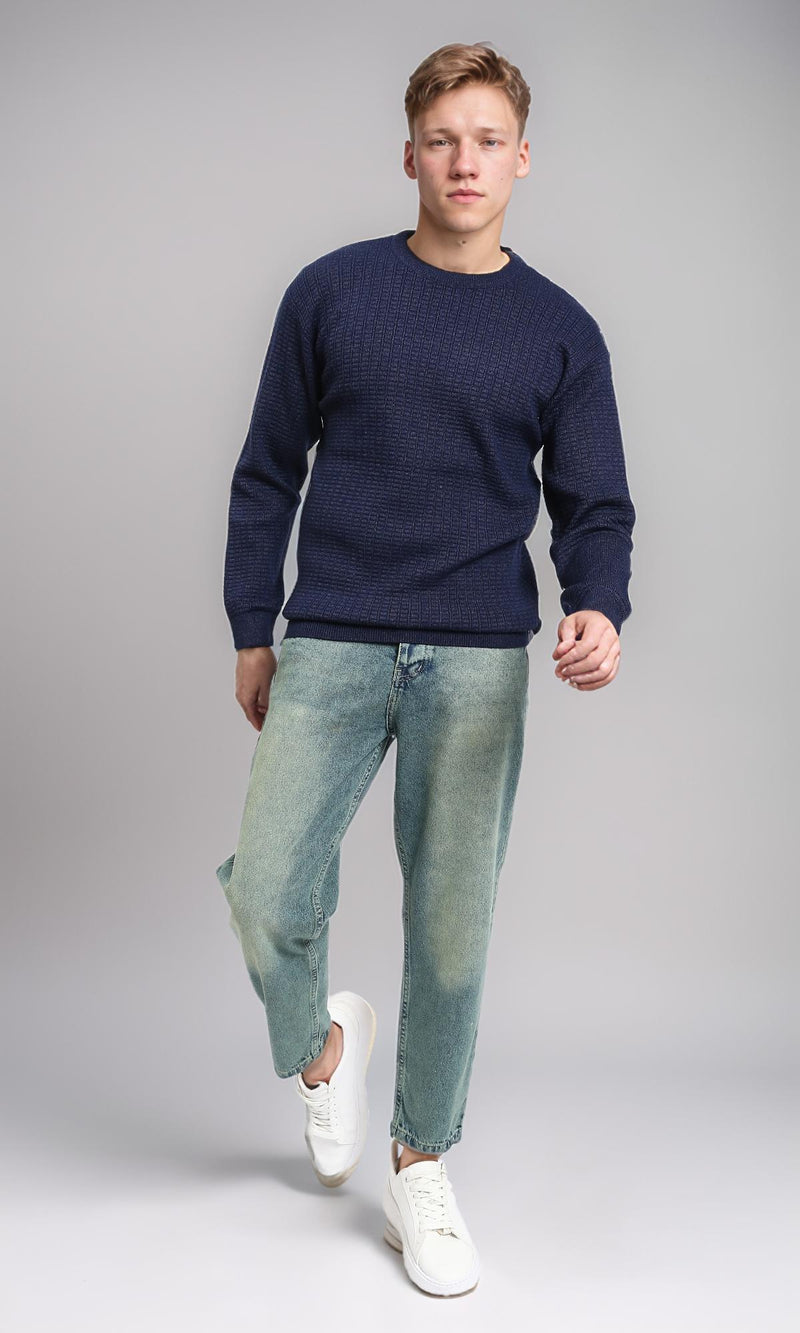 R214479 - Slip On Regular Fit Textured Sweater - Navy Blue