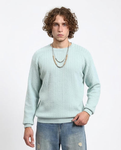 Men's Textured Waffle-Knit Crew Neck Sweater - Aqua