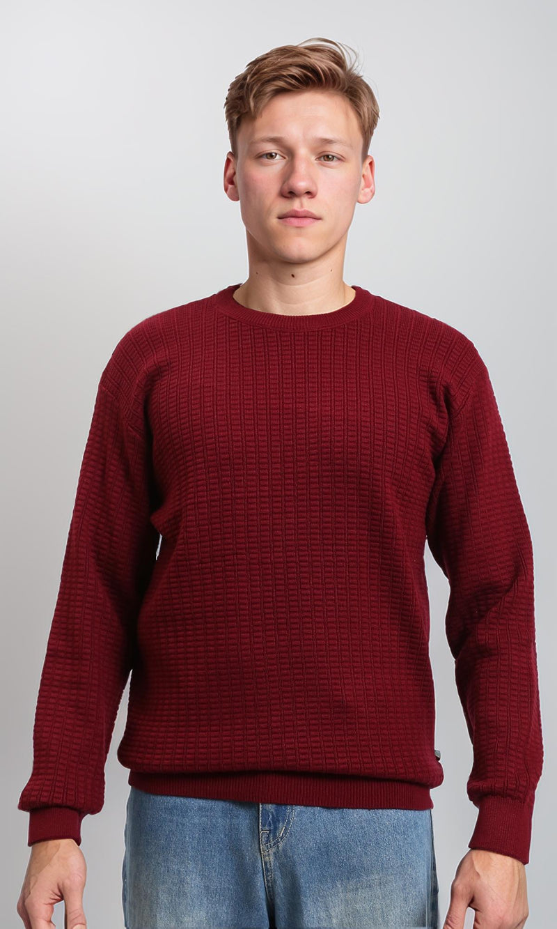 R214482 - Slip On Regular Fit Textured Sweater - Burgundy