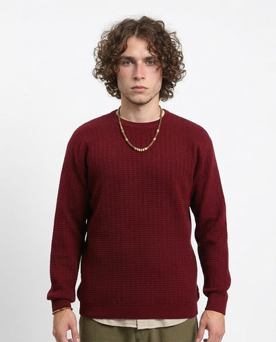 Men's Textured Waffle-Knit Crewneck Sweater - Burgundy