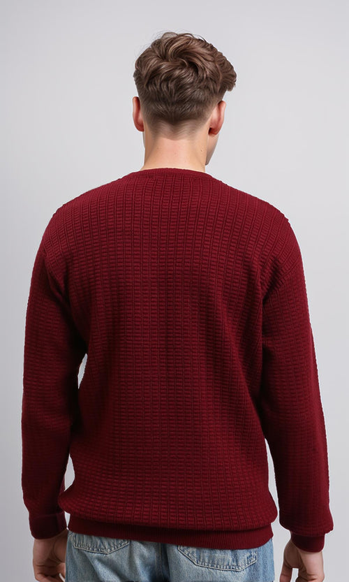 R214482 - Slip On Regular Fit Textured Sweater - Burgundy