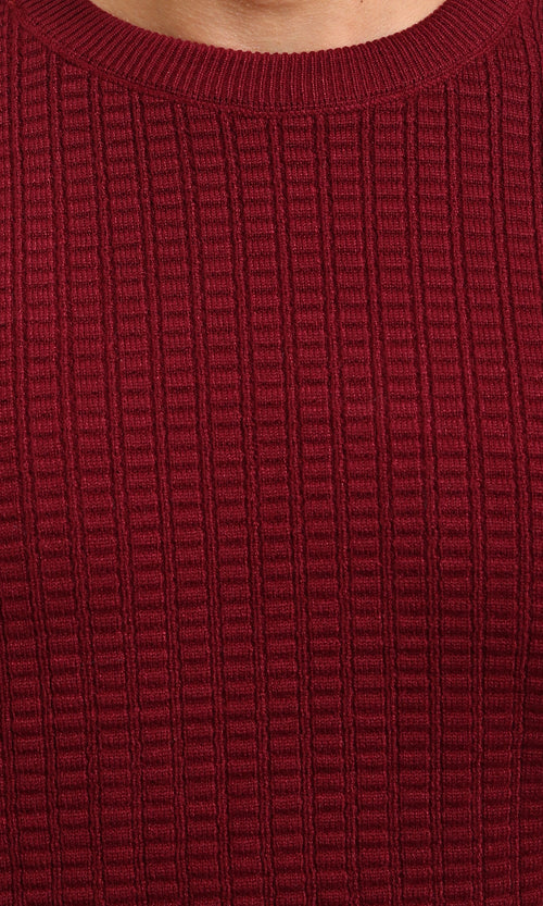 R214482 - Slip On Regular Fit Textured Sweater - Burgundy