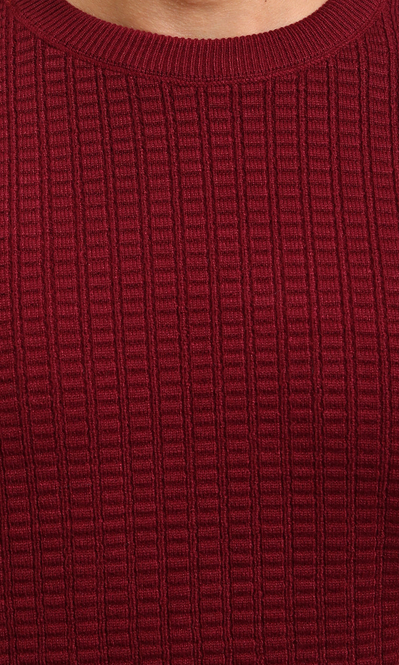 R214482 - Slip On Regular Fit Textured Sweater - Burgundy