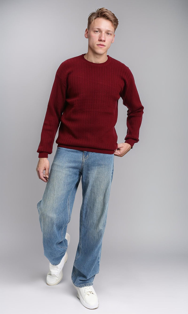 R214482 - Slip On Regular Fit Textured Sweater - Burgundy
