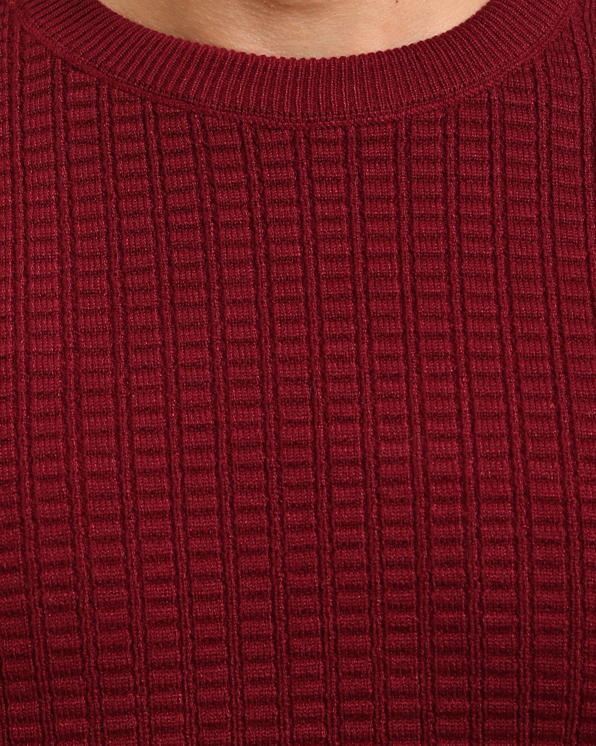 Ravin Men’s Textured Waffle-Knit Crewneck Sweater – Burgundy - R214482