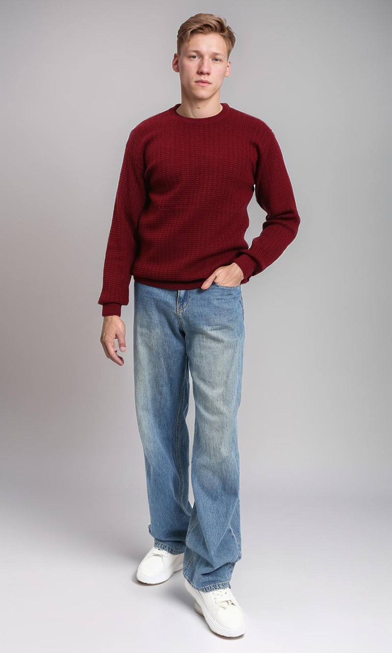 R214482 - Slip On Regular Fit Textured Sweater - Burgundy