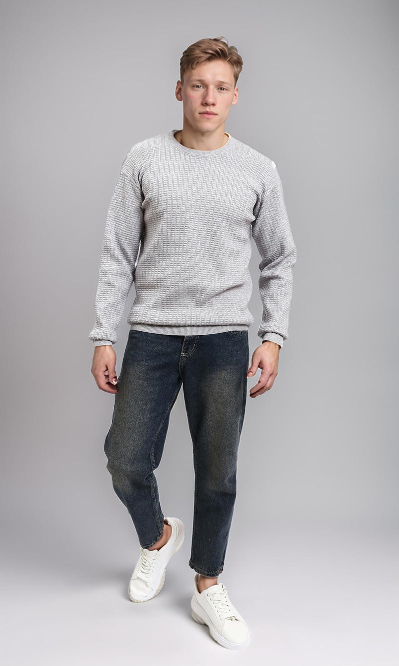 R214483 - Slip On Regular Fit Textured Sweater - Light Grey