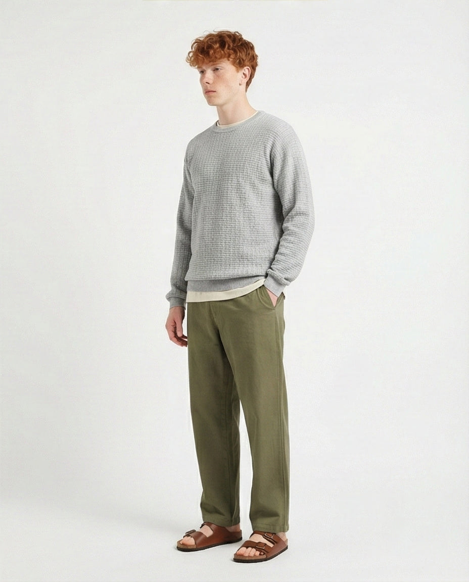 R214483 - Slip On Regular Fit Textured Sweater - Light Grey