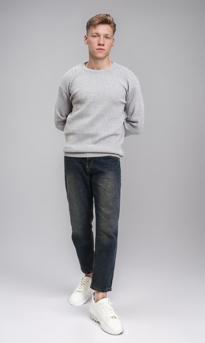 R214483 - Slip On Regular Fit Textured Sweater - Light Grey