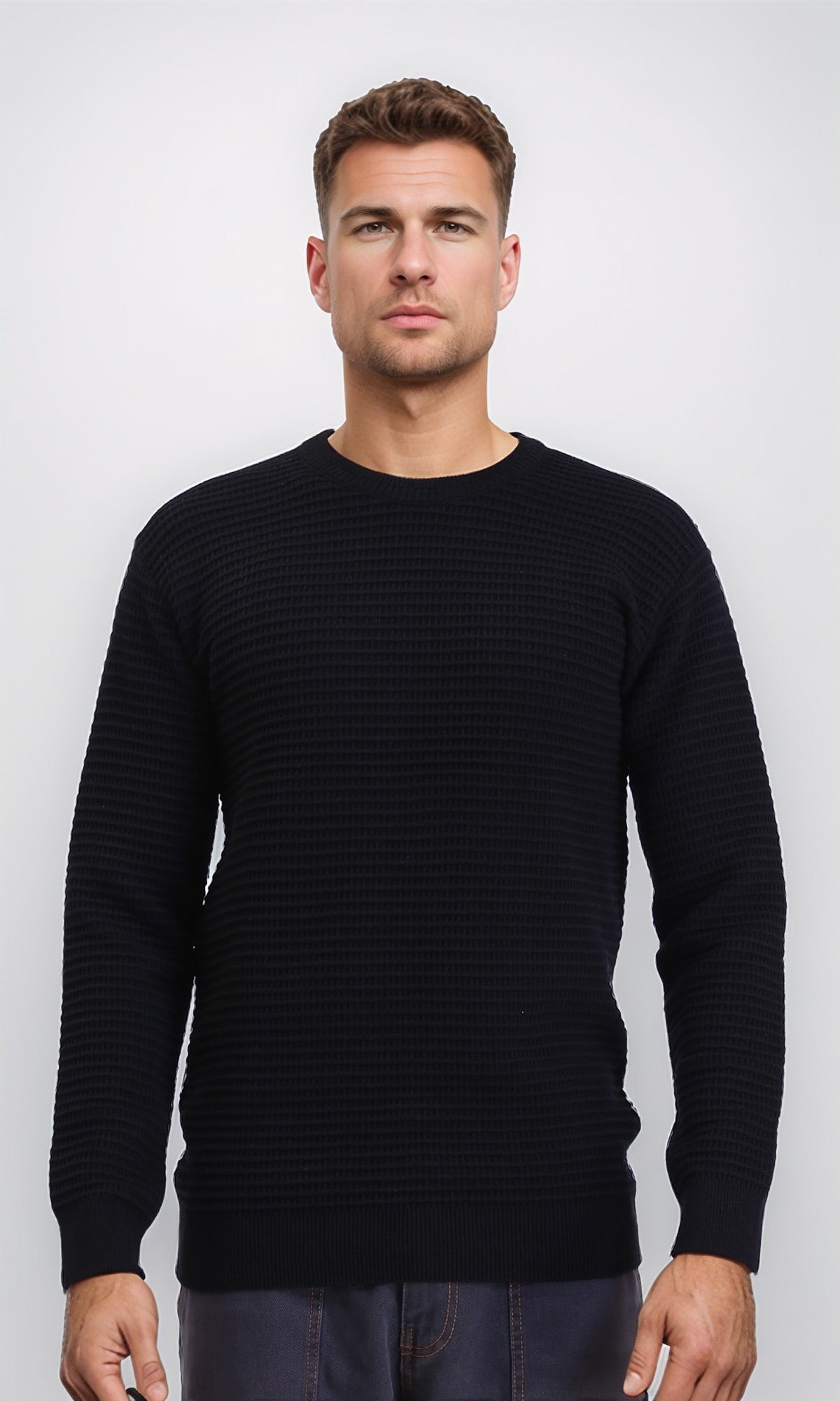 Chunky Knit Regular Basic Pullover - Black