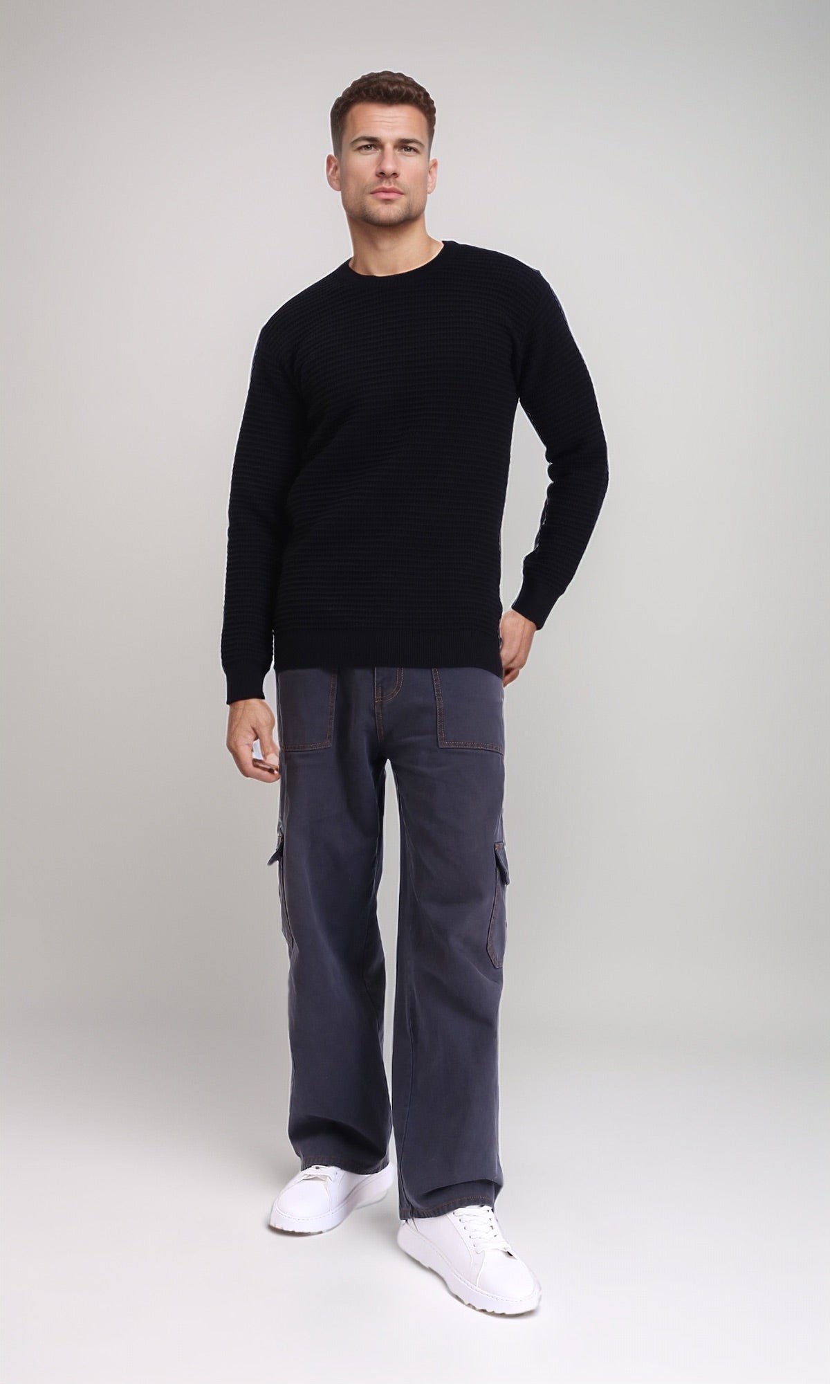 R214484 - Chunky Knit Regular Basic Pullover - Black