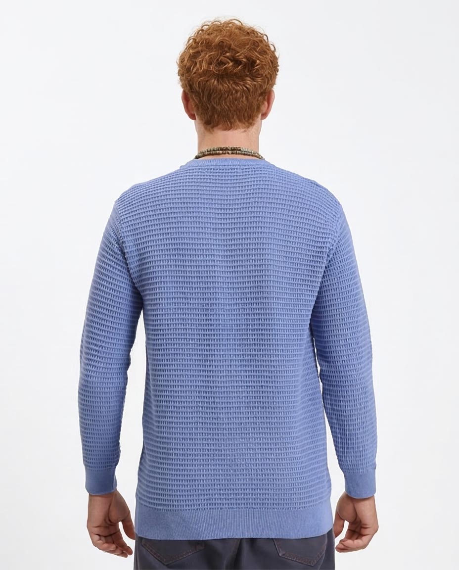Ravin Men’s Premium Waffle-Knit Cotton Sweater – Periwinkle Blue - R214486