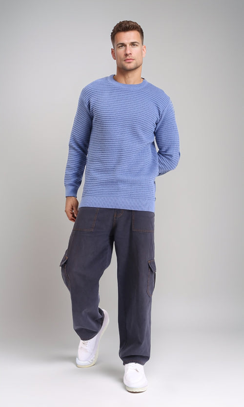 R214486 - Chunky Knit Regular Basic Pullover - Dusty Blue