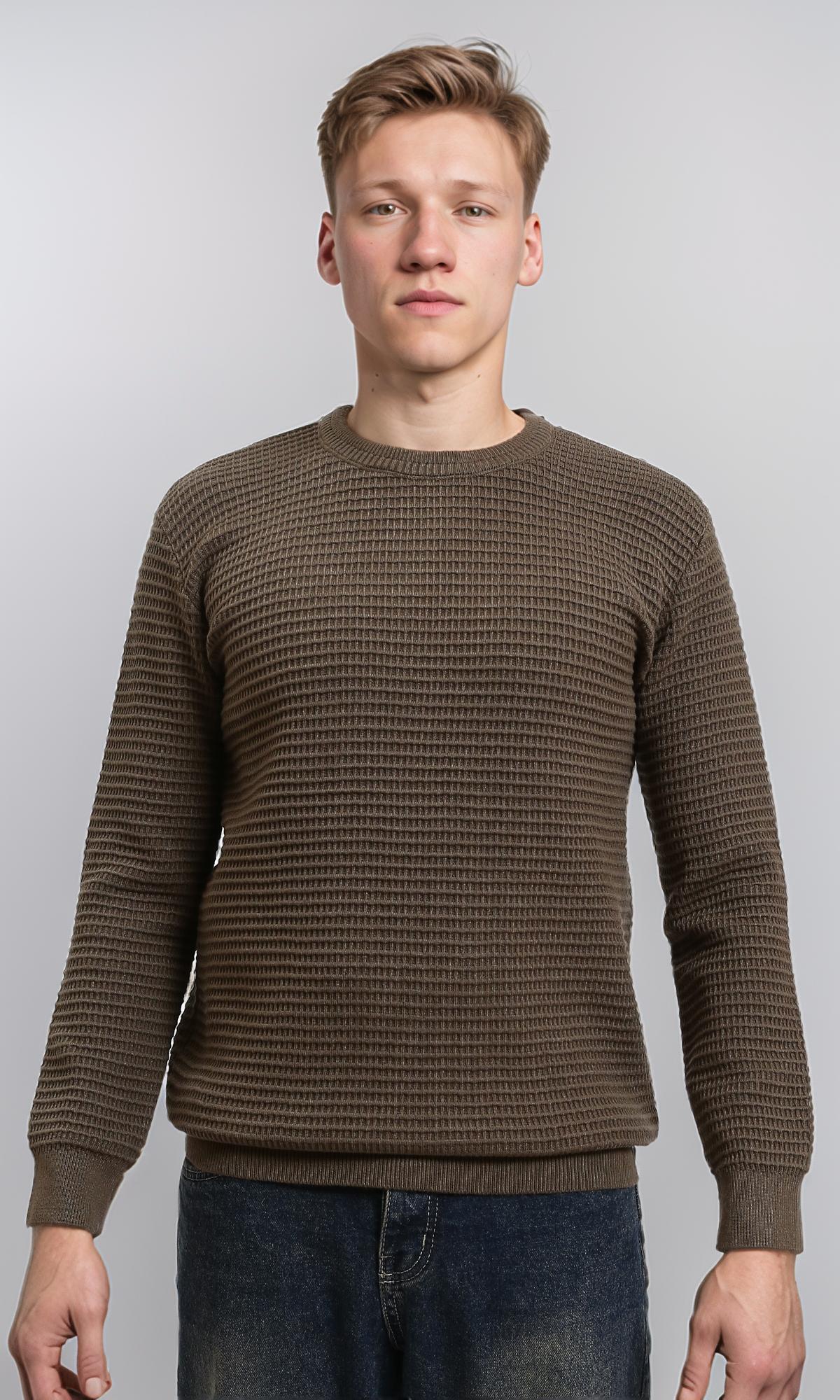 R214487 - Slip On Regular Fit Textured Sweater - Burnt Brown