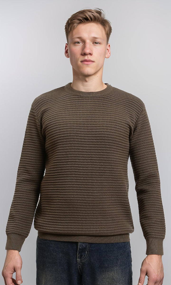 Slip On Regular Fit Textured Sweater - Burnt Brown