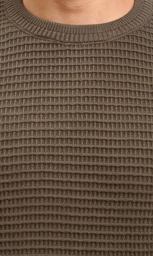 R214487 - Slip On Regular Fit Textured Sweater - Burnt Brown