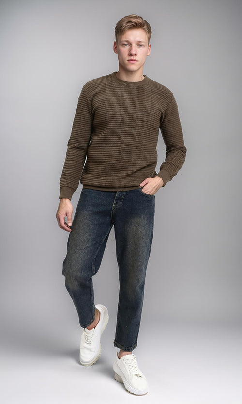 R214487 - Slip On Regular Fit Textured Sweater - Burnt Brown