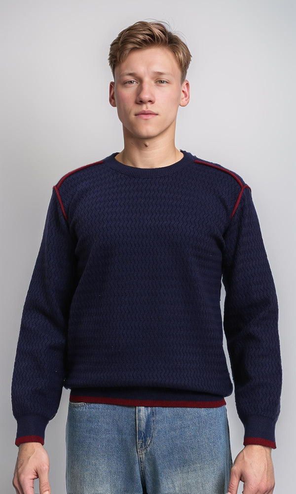 R214488 - Slip On Sweater with Piping Detail - Navy Blue